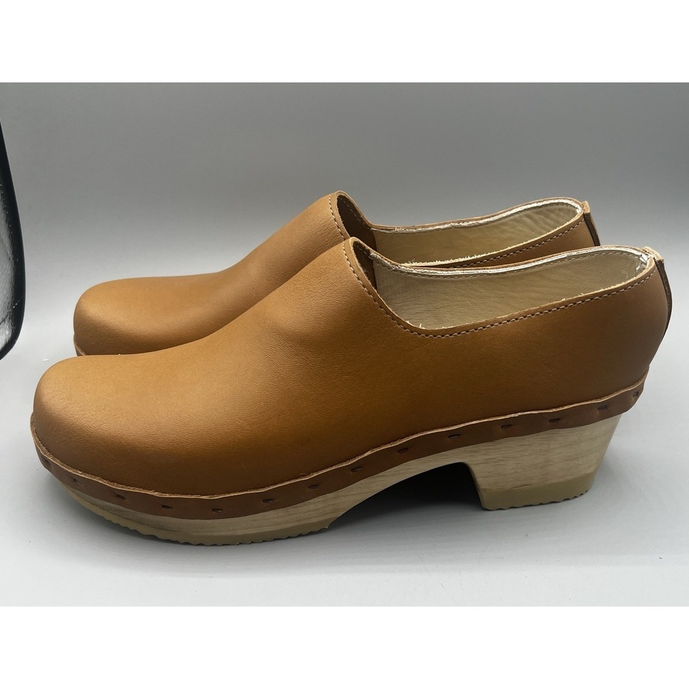 No. 6 Ashby‎ Closed Back Leather Mid Wooden Heel Clog Womens Size 43/ US 12 NWOB - Picture 8 of 11
